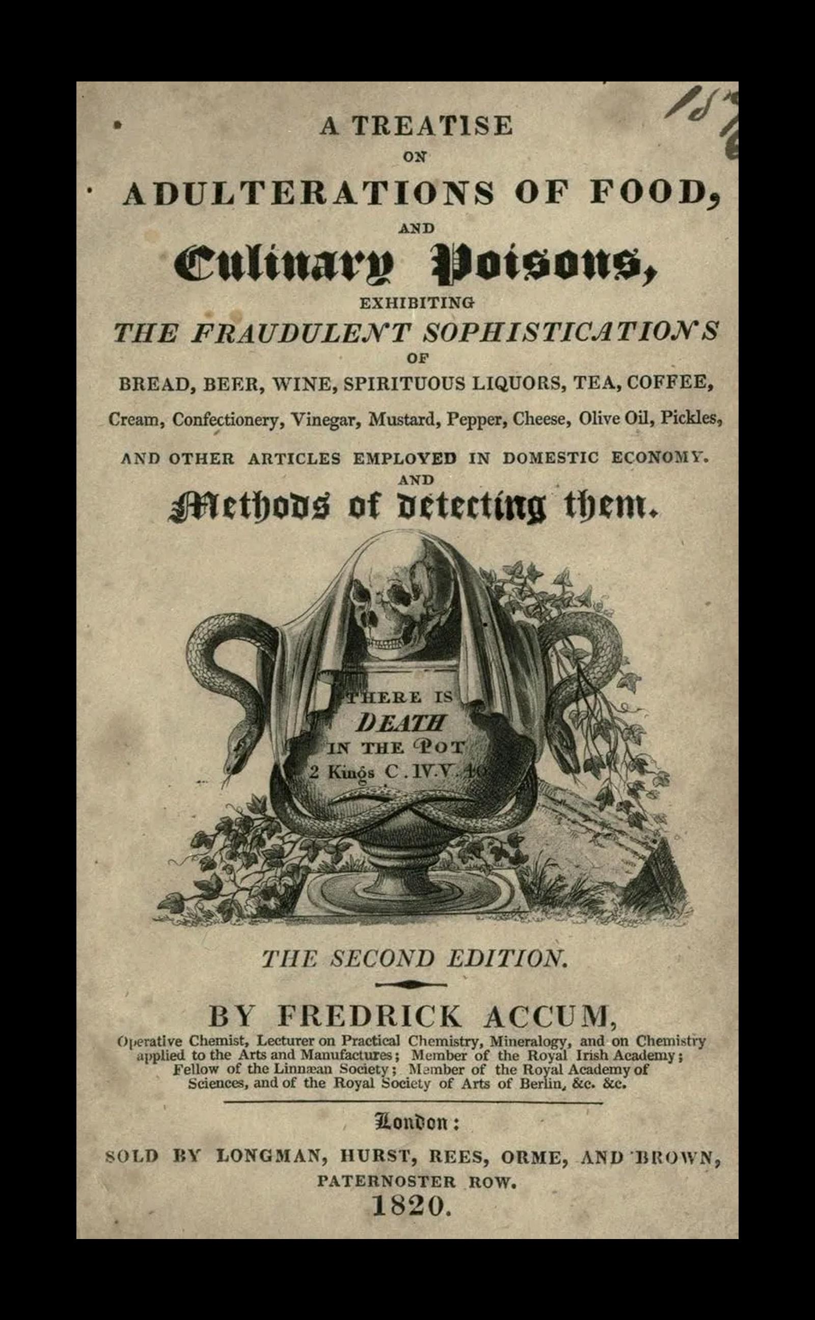 book cover on how to detect poisoned food from 1820