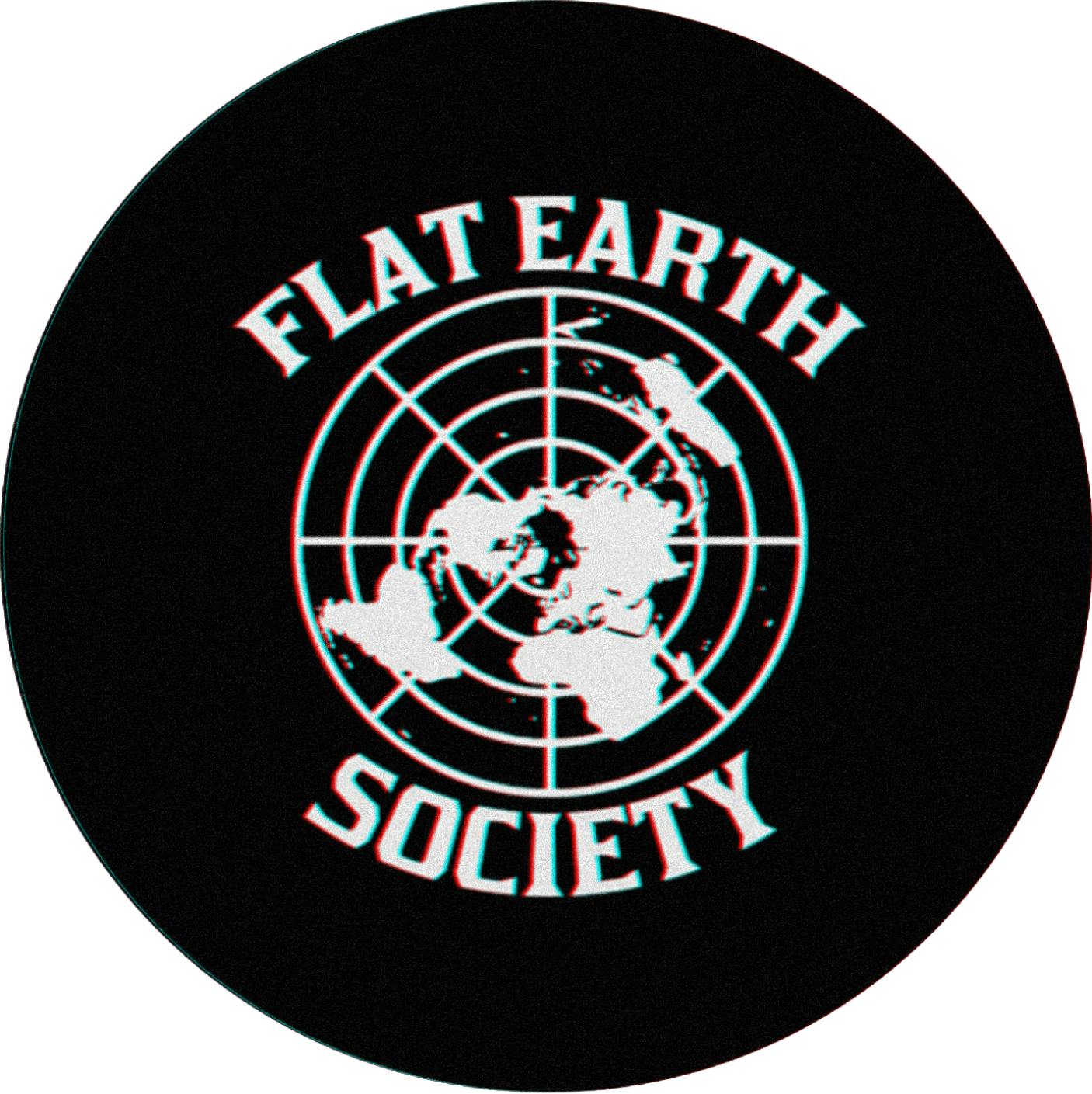 flat earth society logo using symbols associated with respected institutions