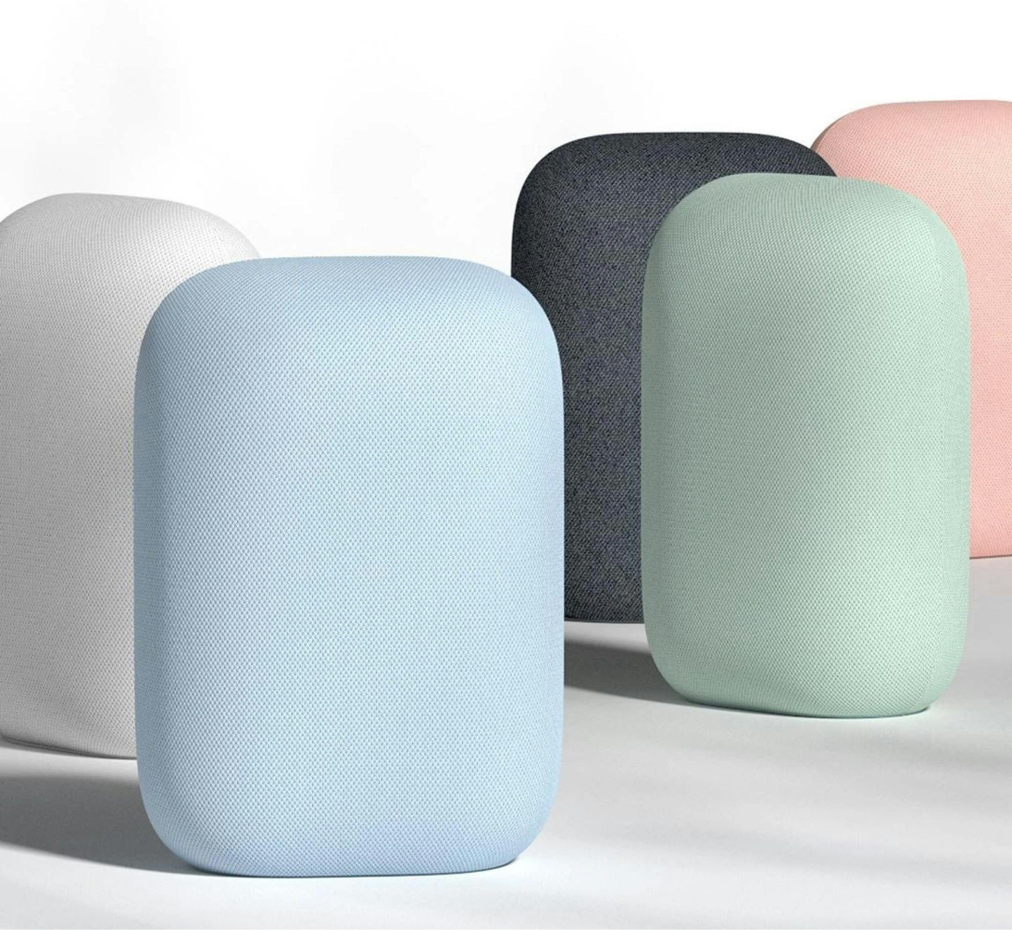 google home speakers in different pastel colors