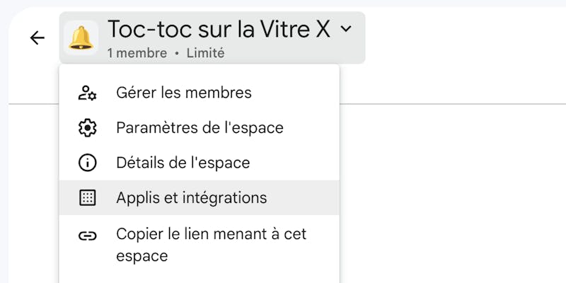 Illustration du menu déroulant Google Chat
