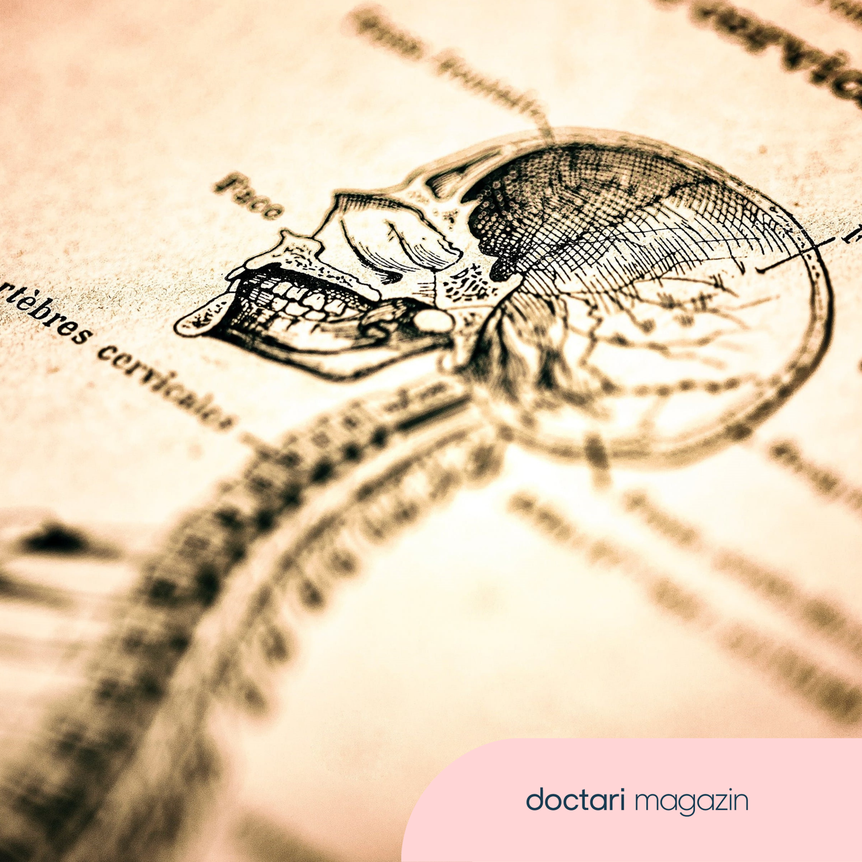 Zeichnung eines Schädels und einer Wirbelsäule