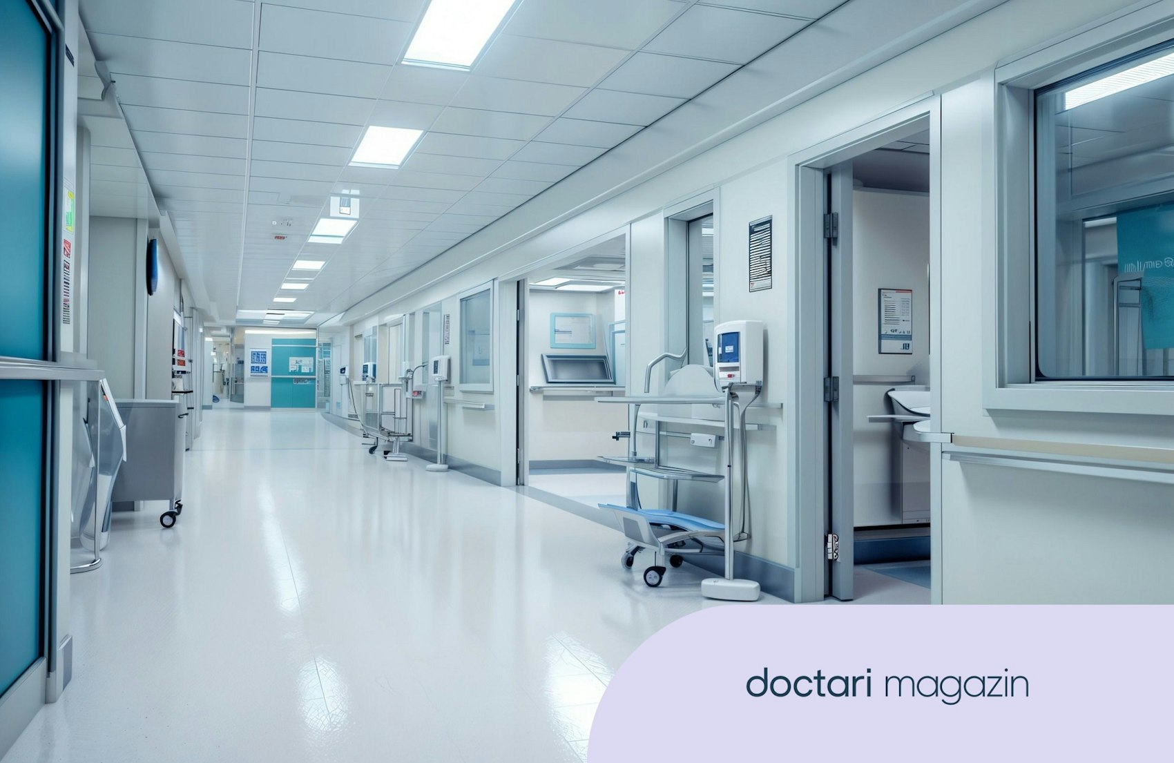 Ein leerer Krankenhausflur ohne Personal und ohne Patienten