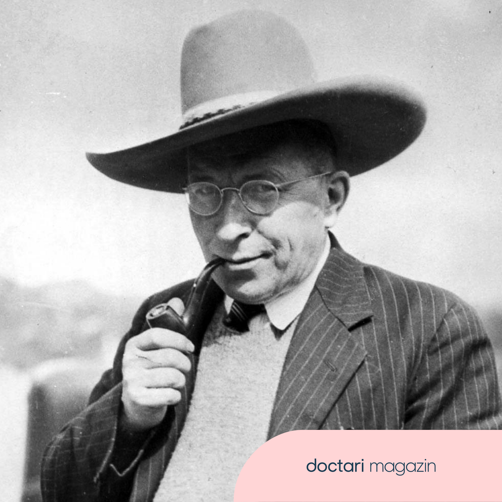 Ein Porträt von Frederick Banting mit Hut und Pfeife.