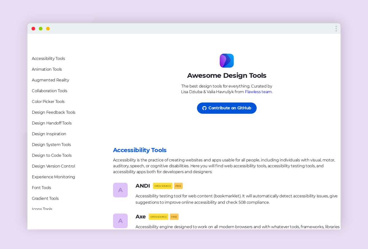 Screenshot of Awesome Design Tools