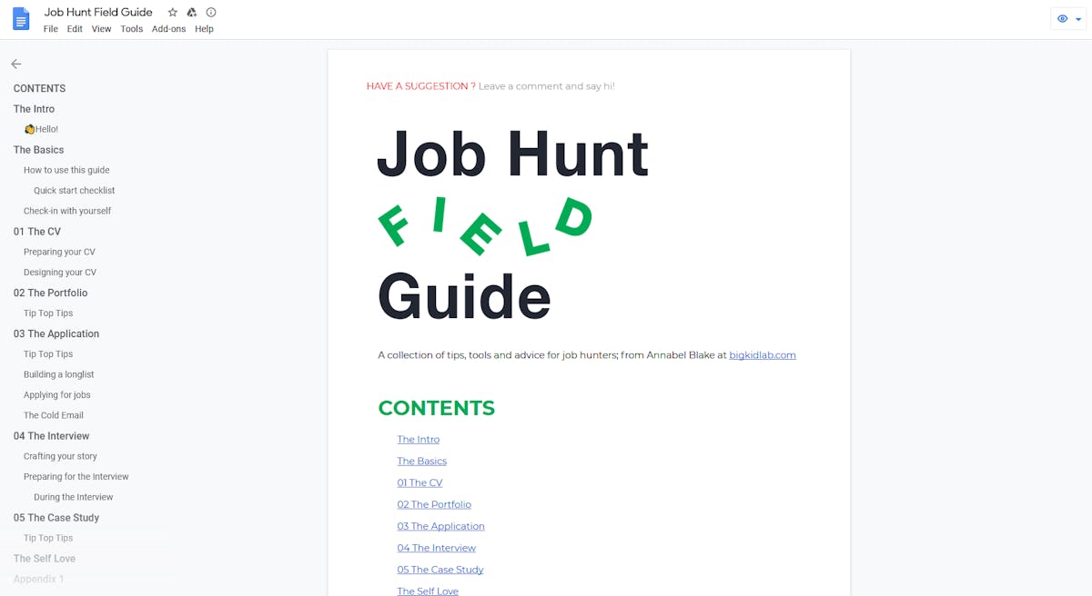 Screenshot of Job Hunt Field Guide