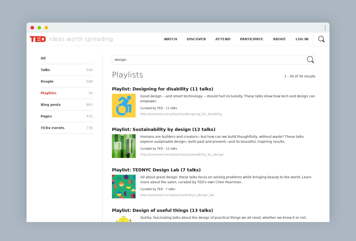 Screenshot of TED Talks on Design