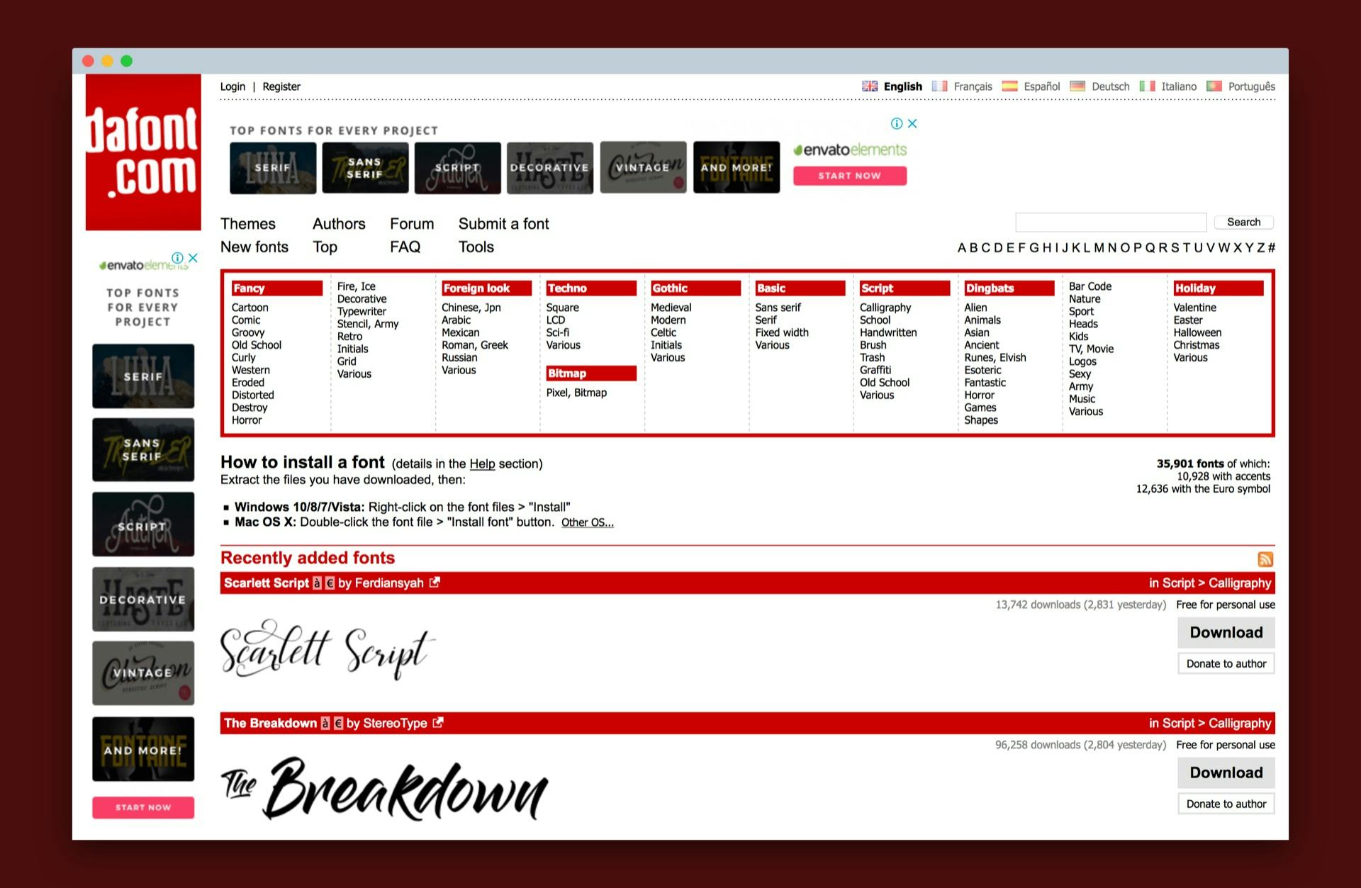 Screenshot of Dafont