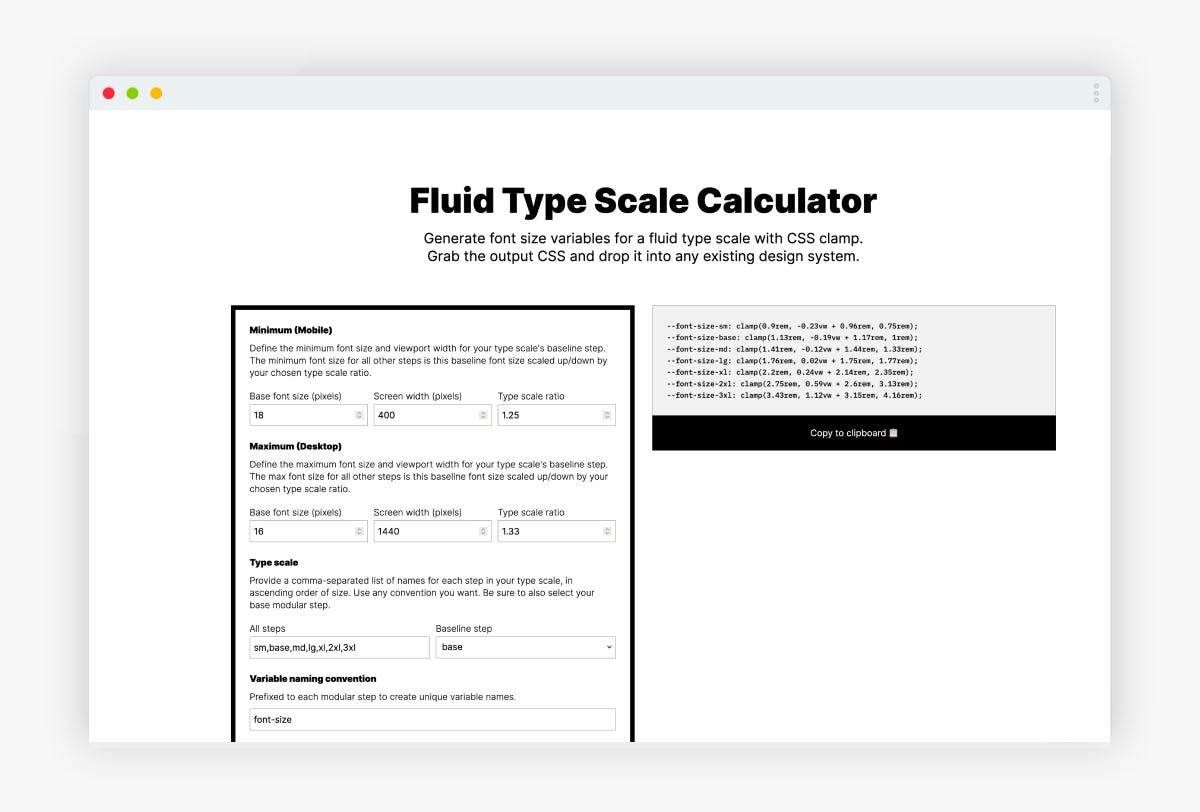 Screenshot of Fluid Type Scale