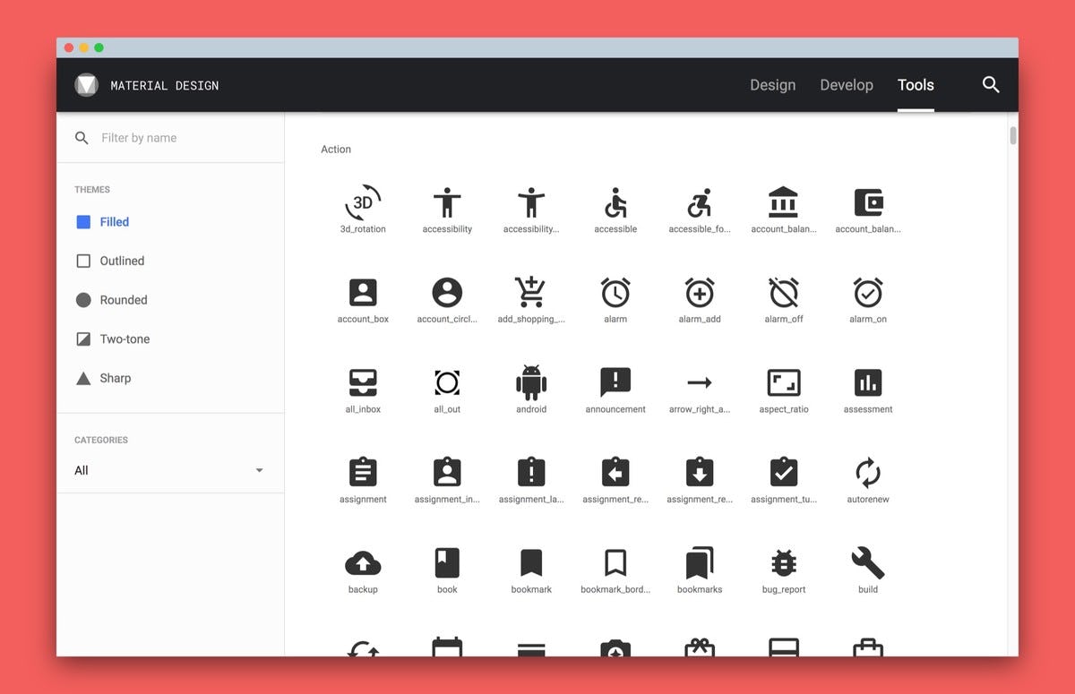 Screenshot of Google Material Design Icons