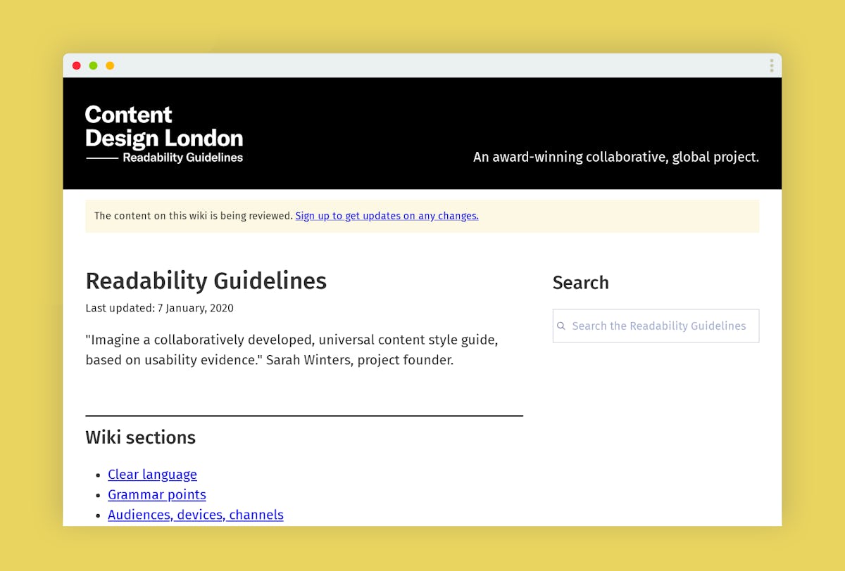 Screenshot of Readability Guidelines