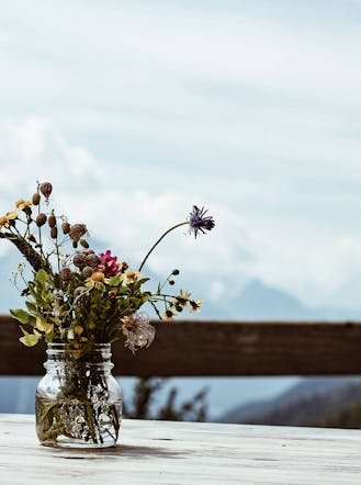 foto di un vaso di fiori sulle Dolomiti - contattaci