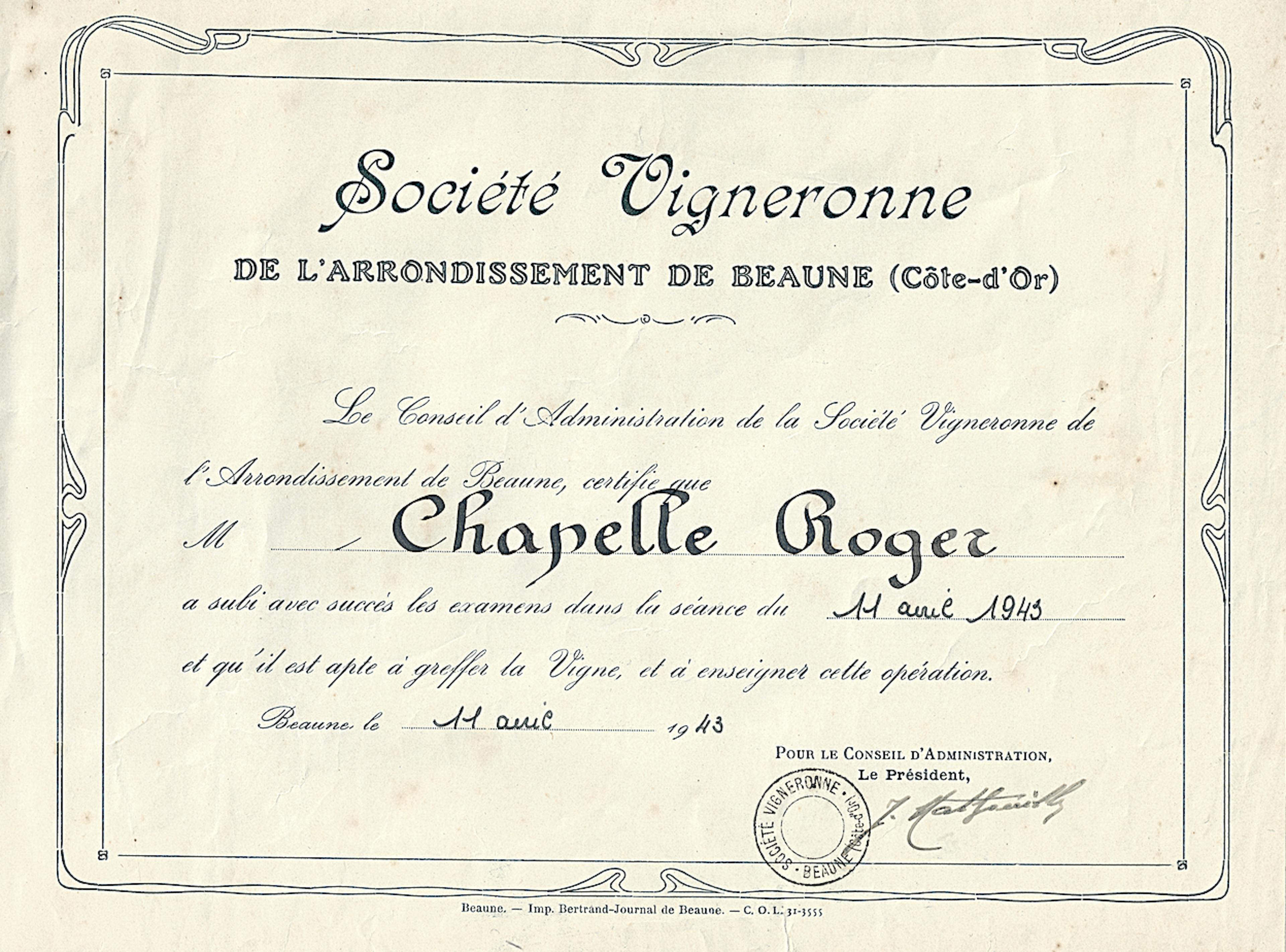 Roger Chapelle, diplôme