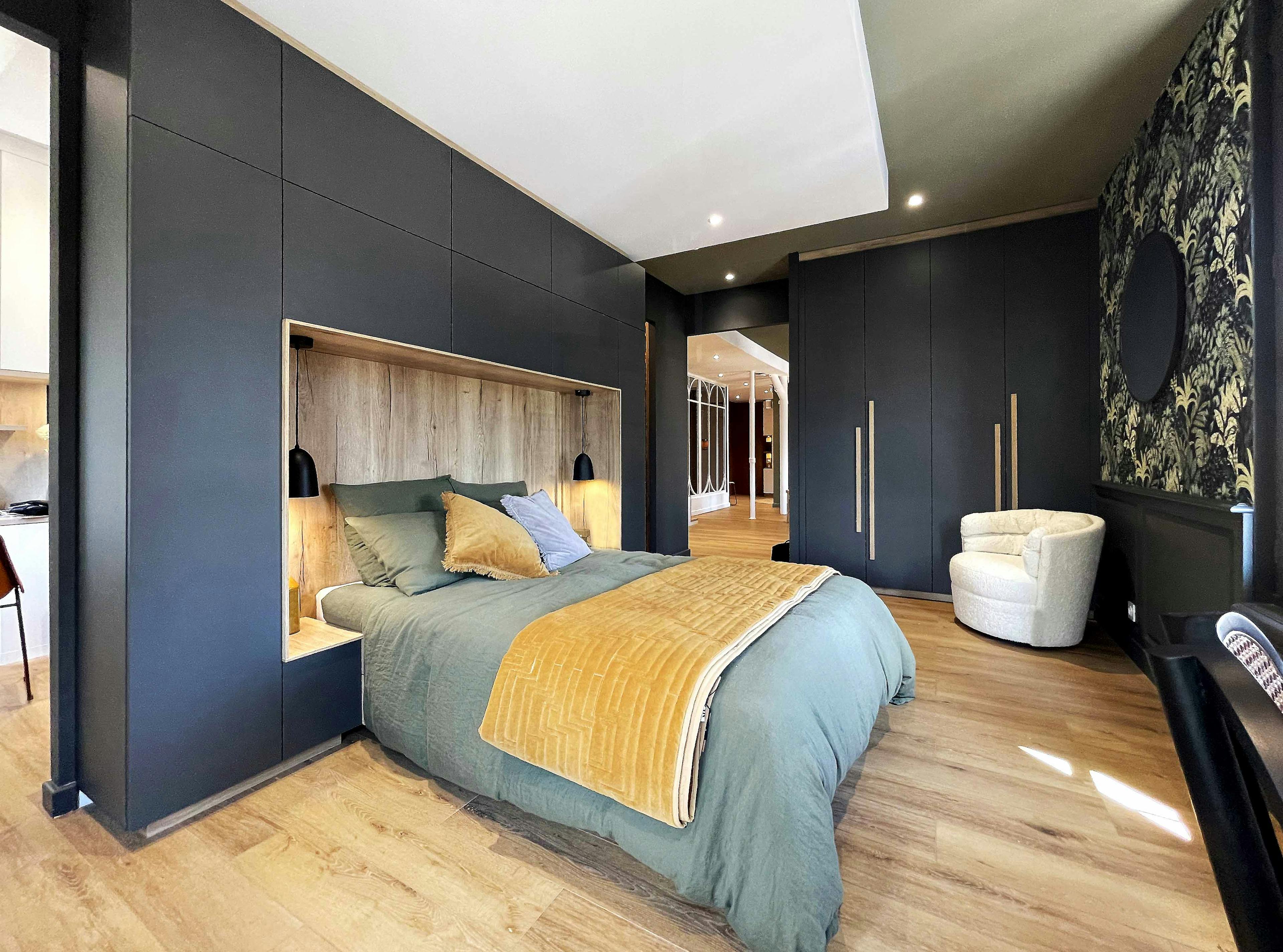 Chambre lit pont Gris carbone avec une niche en Halifax naturel