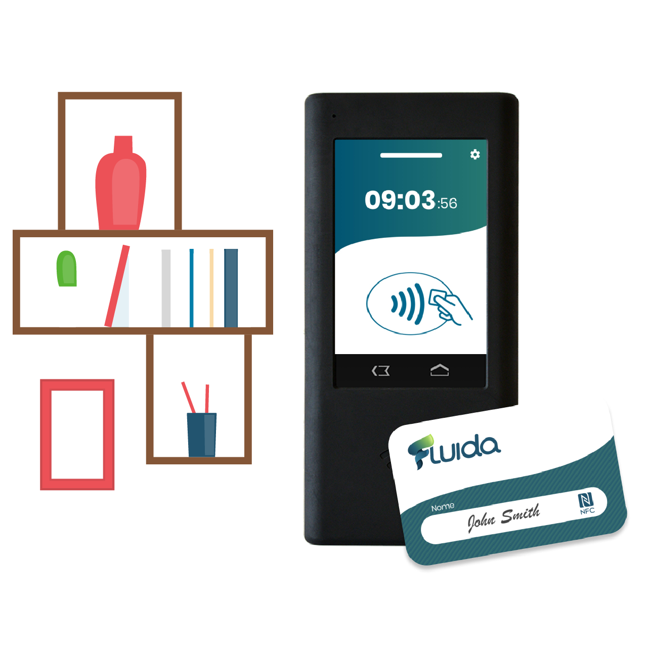 Fluida Station Machine d’estampage avec détecteur de présence Bluetooth et lecteur de badge NFC intégré