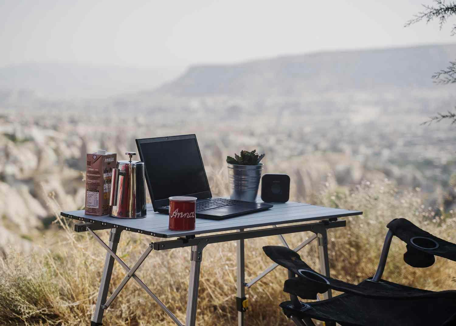 Workplace on a mountain hill