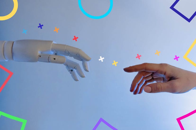 Robot hand touching human hand