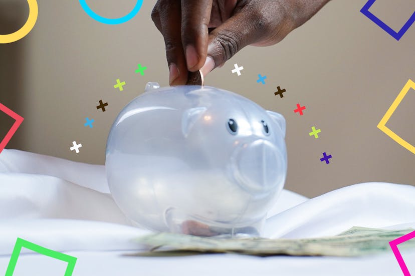 Person putting money in piggy bank