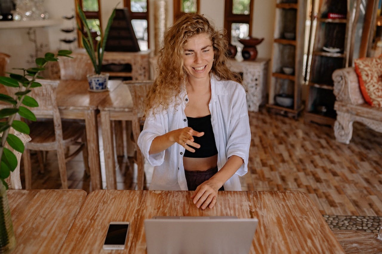Woman happy working from home