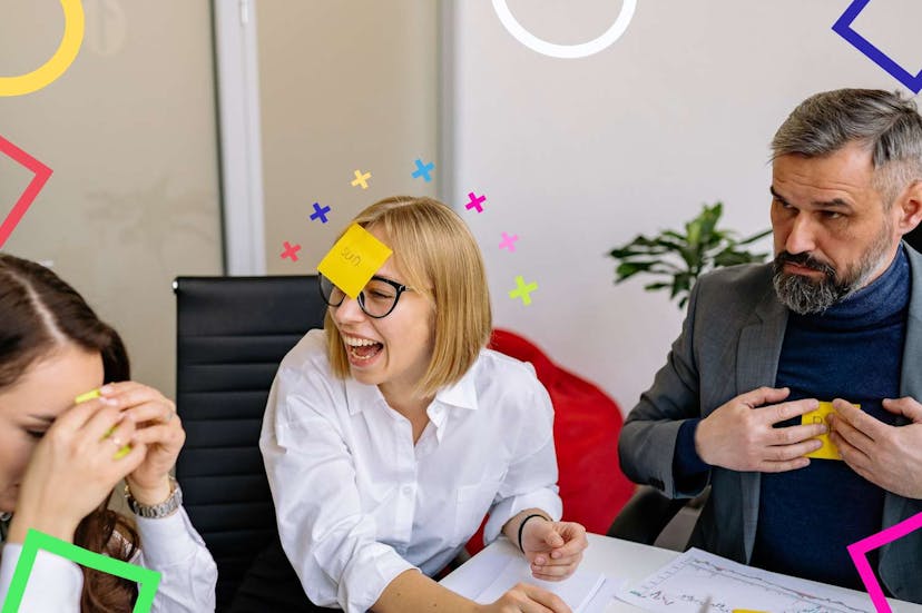 Office workers laughing