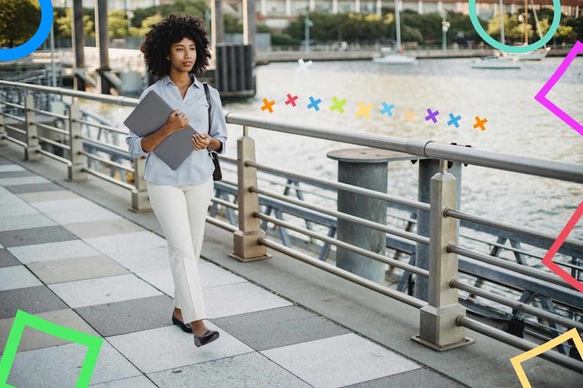 Women walking with laptop