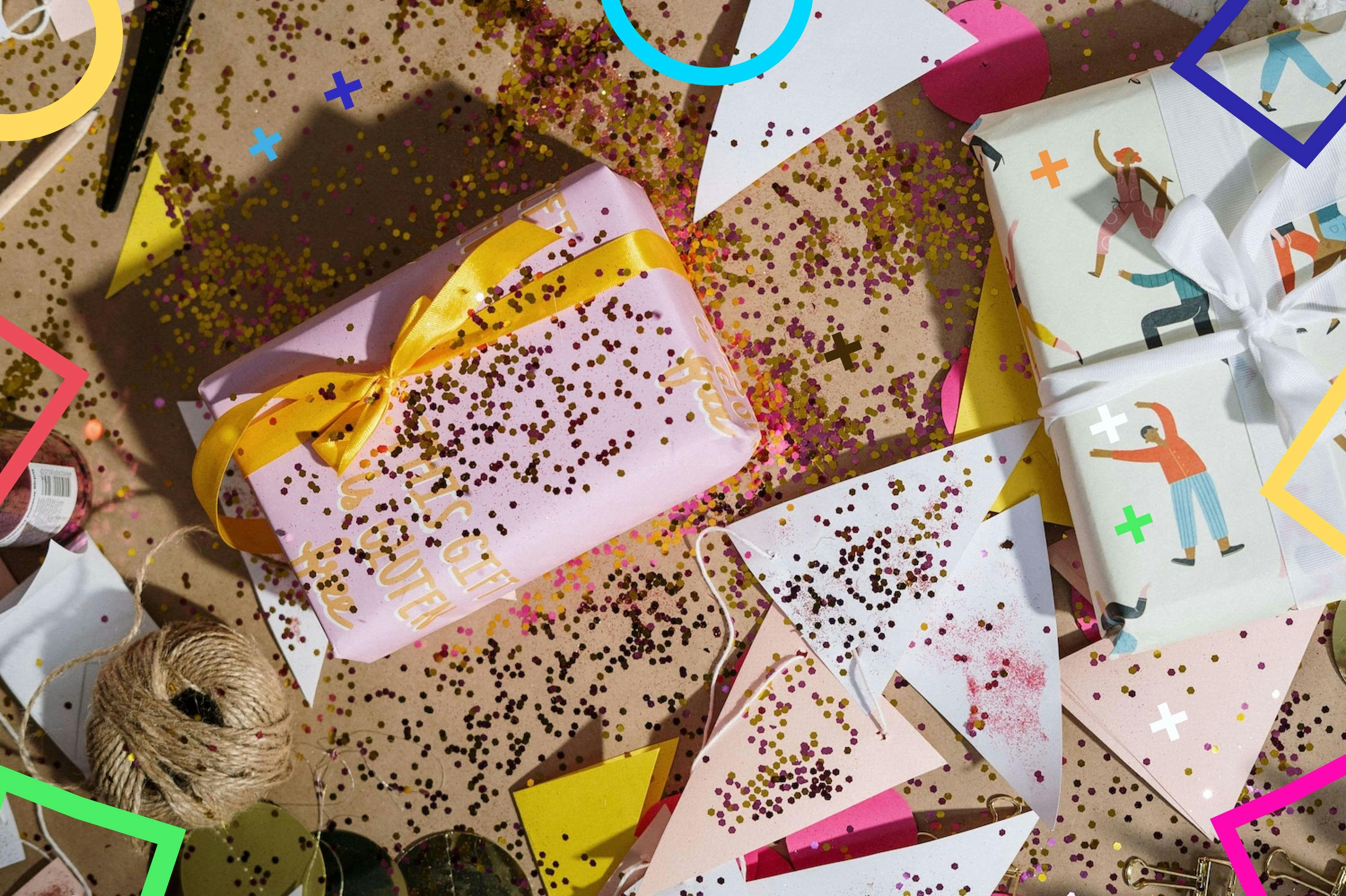 Wrapped gifts in glitter