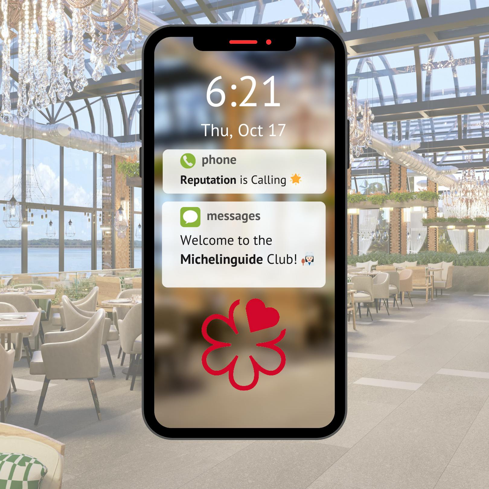 A stock smartphone displaying Michelin Guide for restaurants