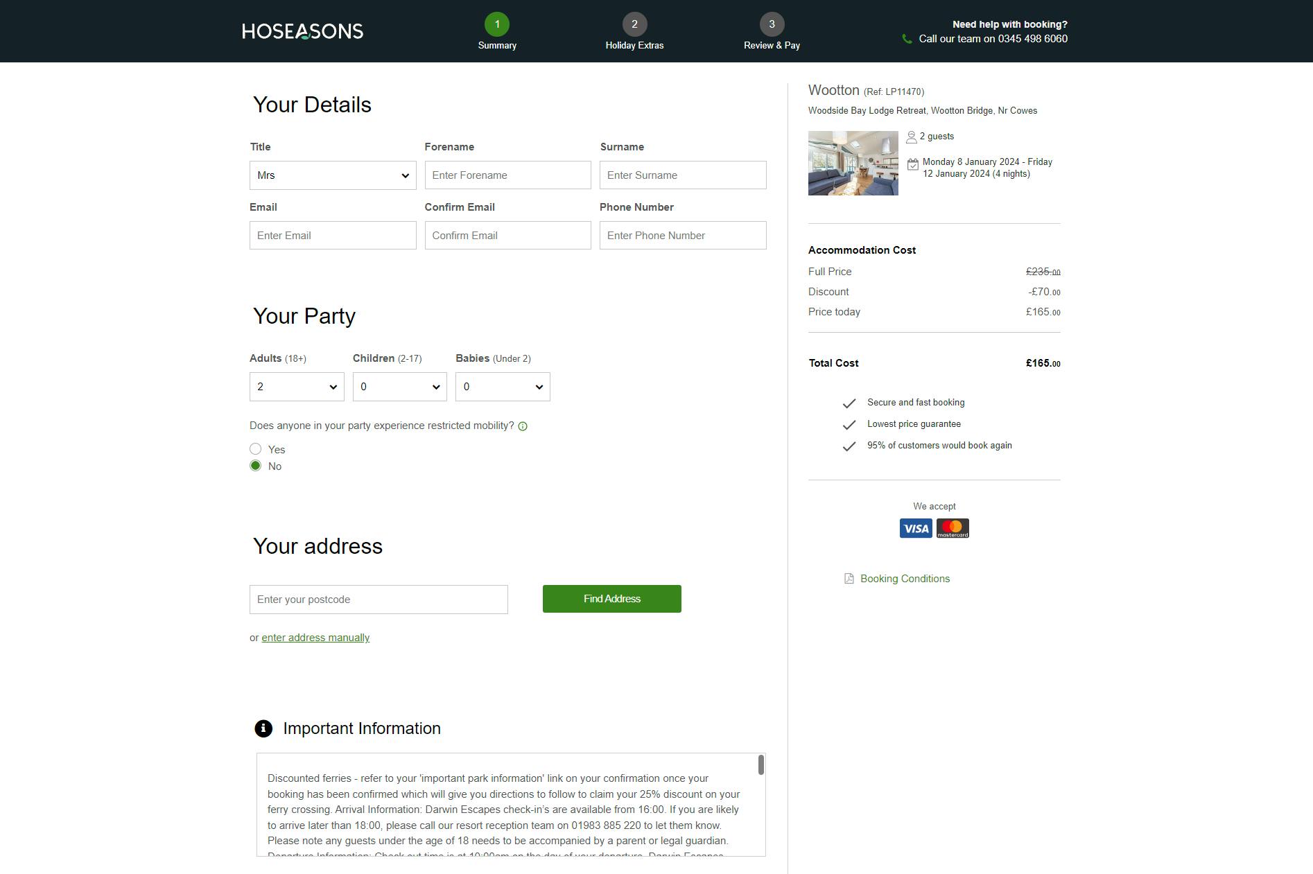 Hoseasons checkout page 1