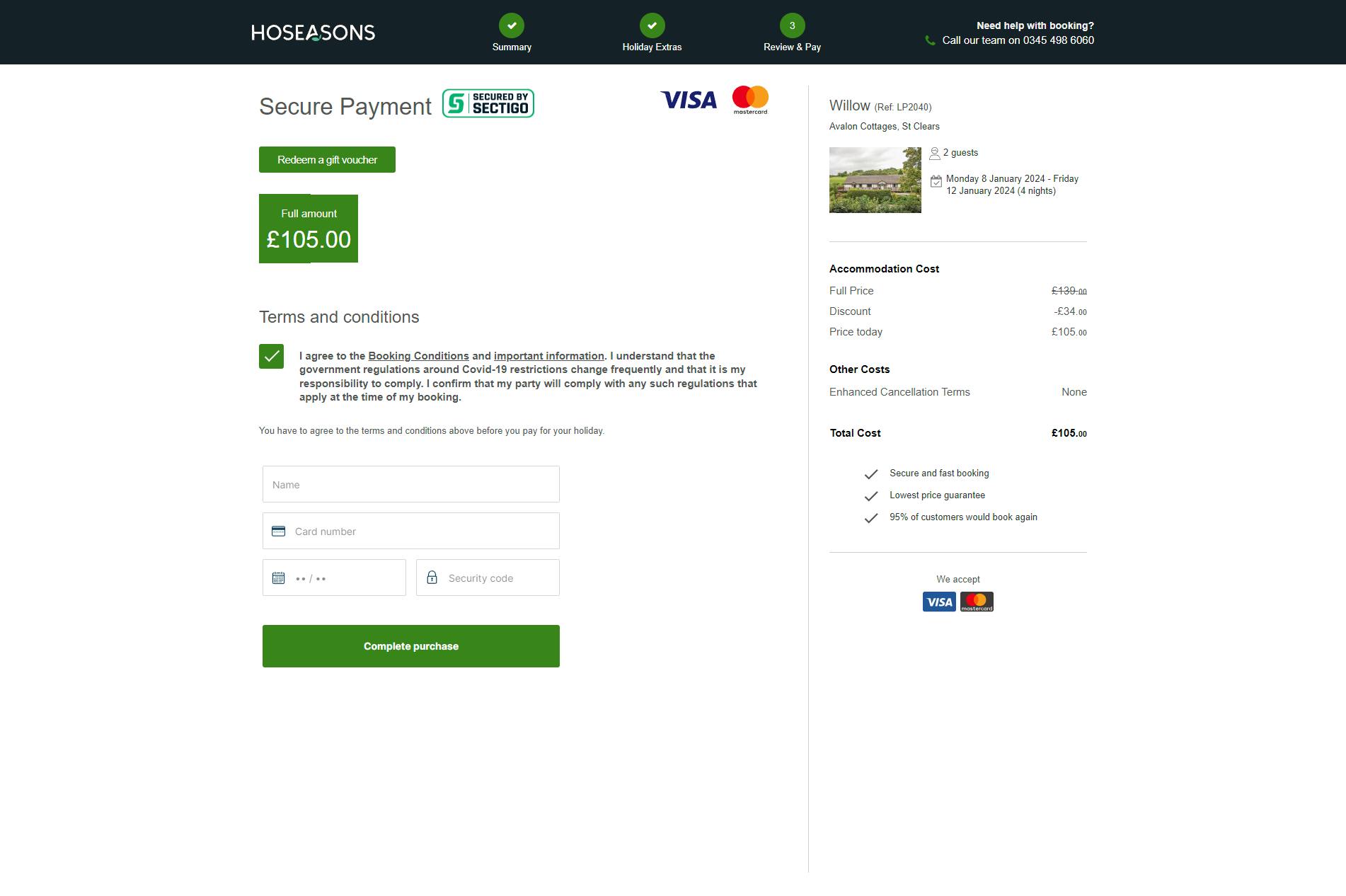 Hoseasons checkout page 3