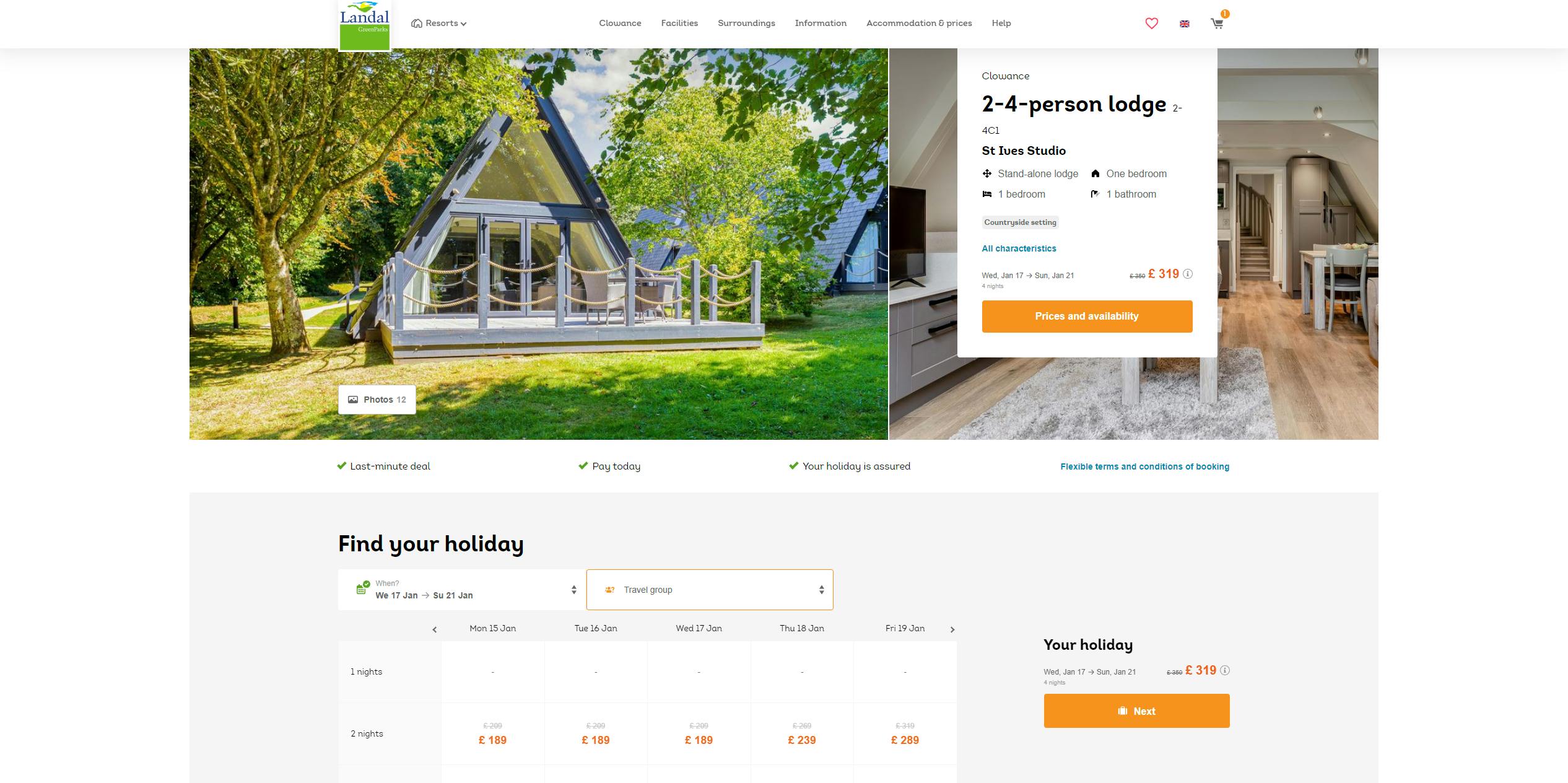 Landal GreenParks UK Accomodation date finder page
