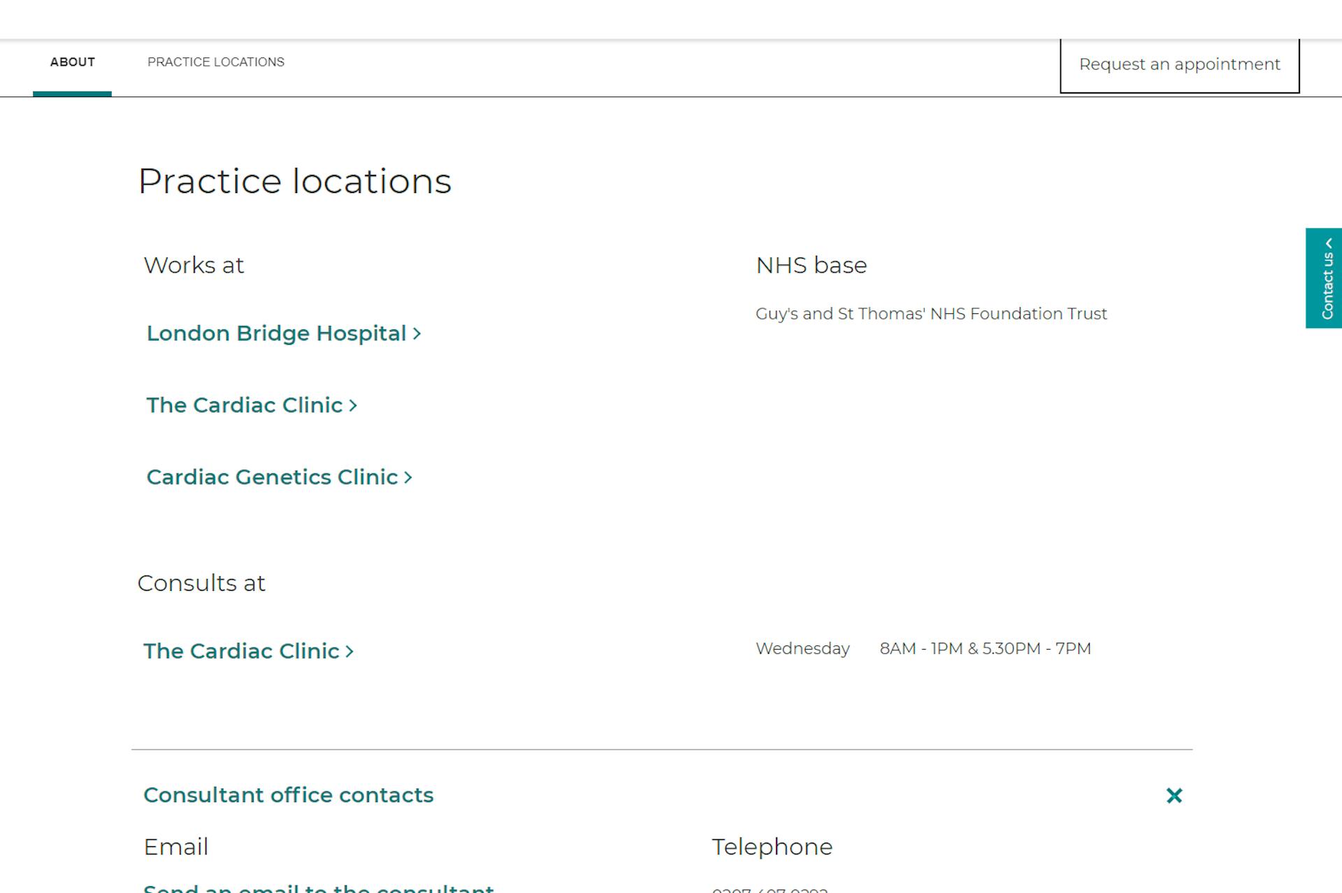 Consultant details section