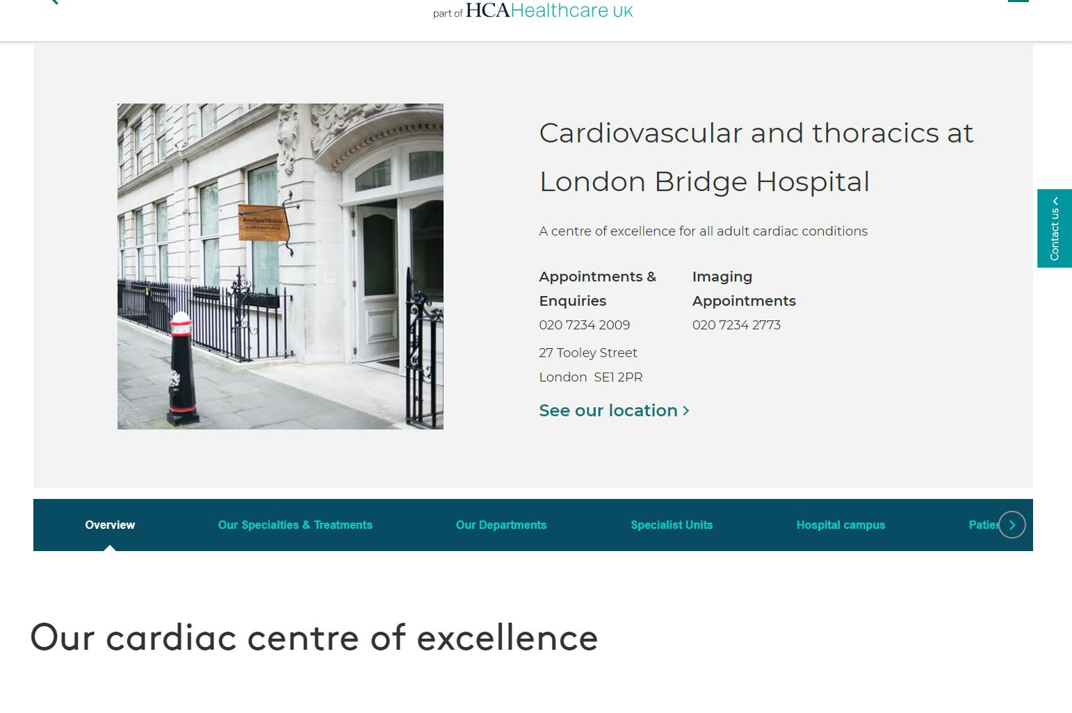 Cardiac centre at London Bridge Hospital Page