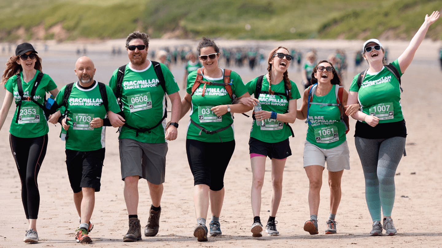 Group of 7 fundraisers on a beach
