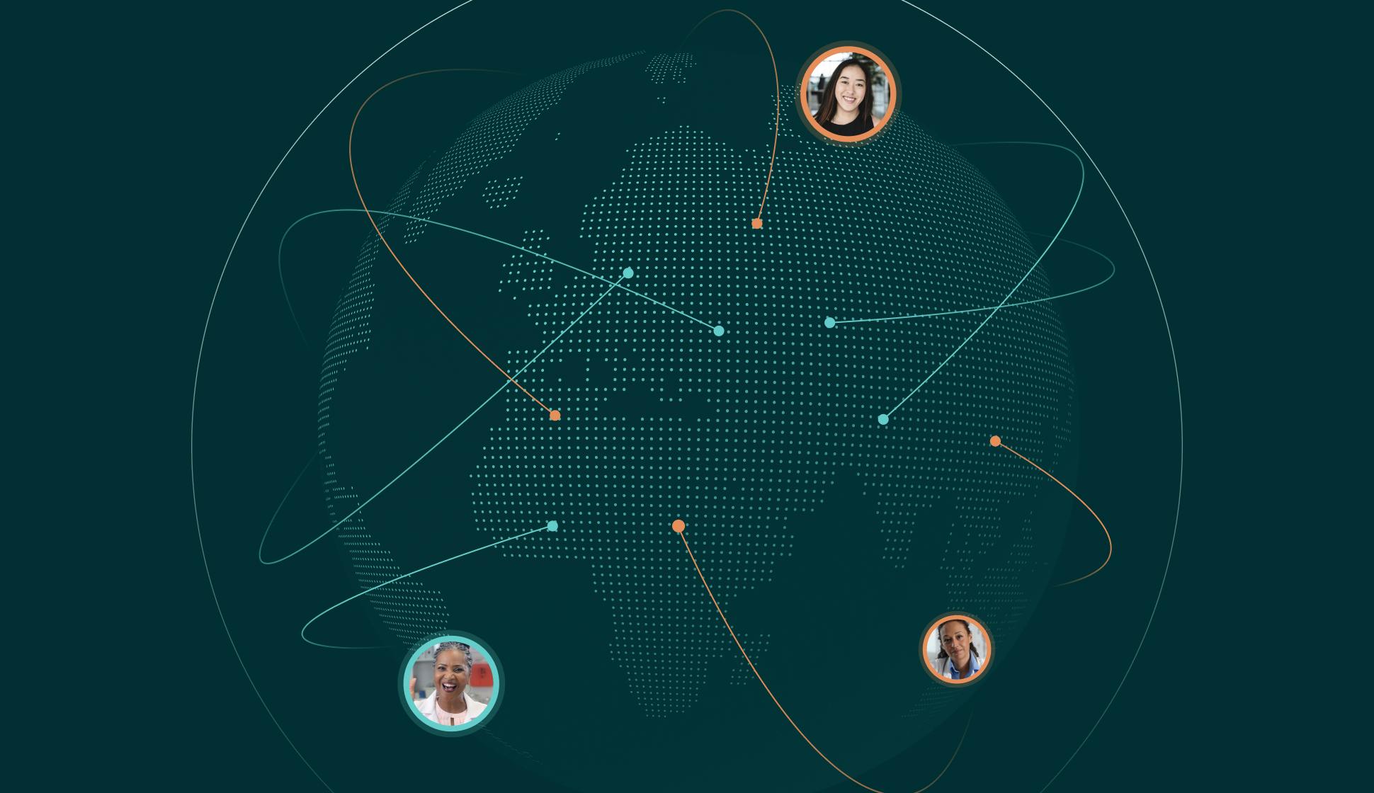 Illustration of a globe showing providers and patients talking to each other