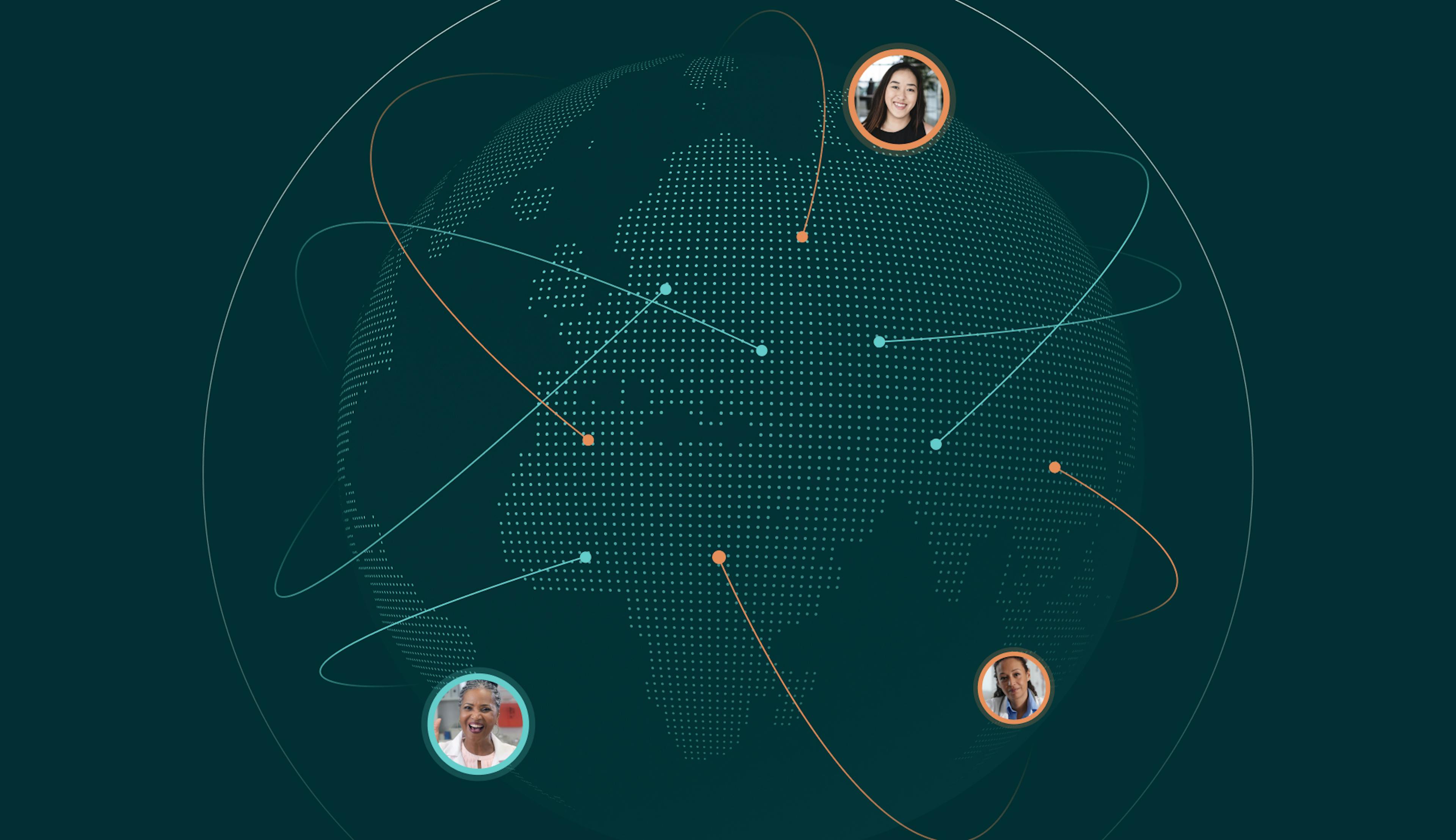 Illustration of a globe showing providers and patients talking to each other