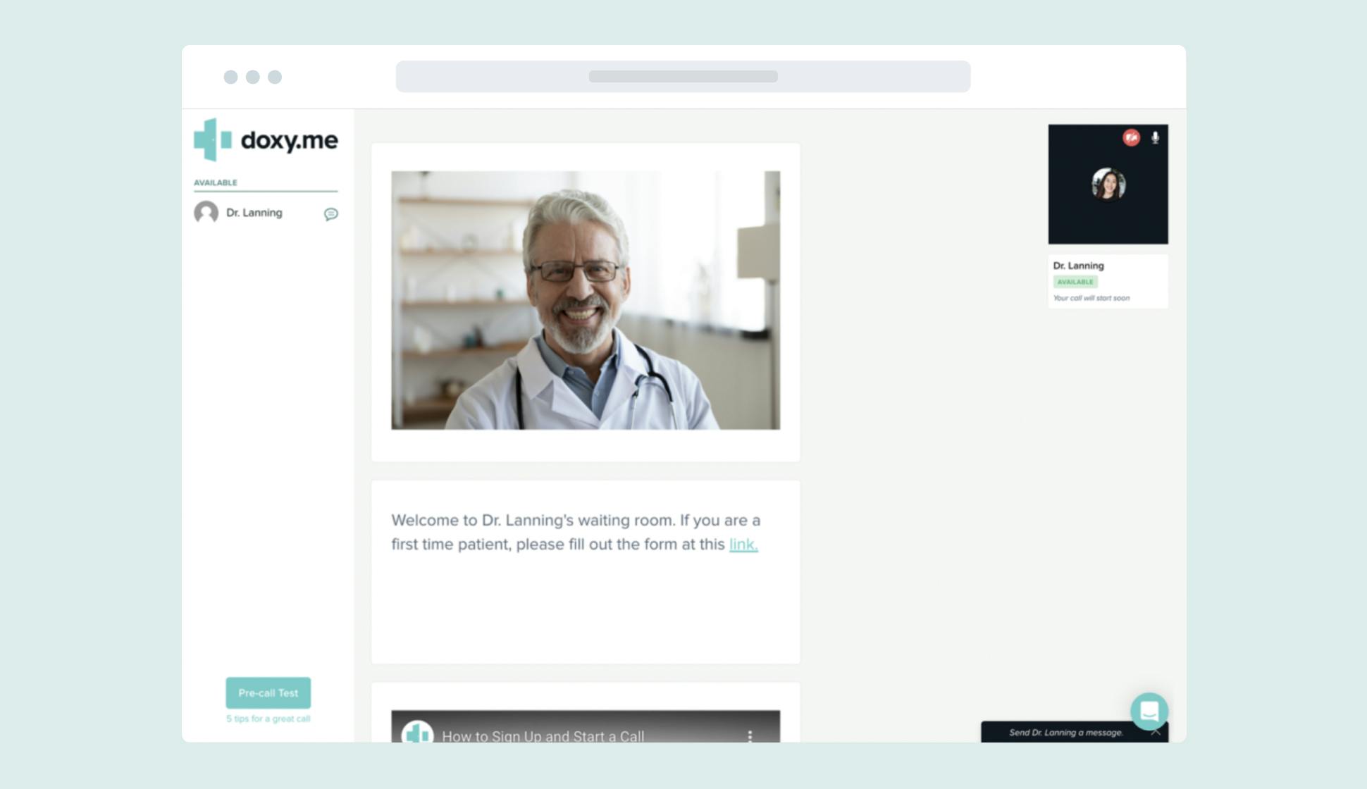 Screenshot of the patient waiting room in the doxy.me telemedicine software