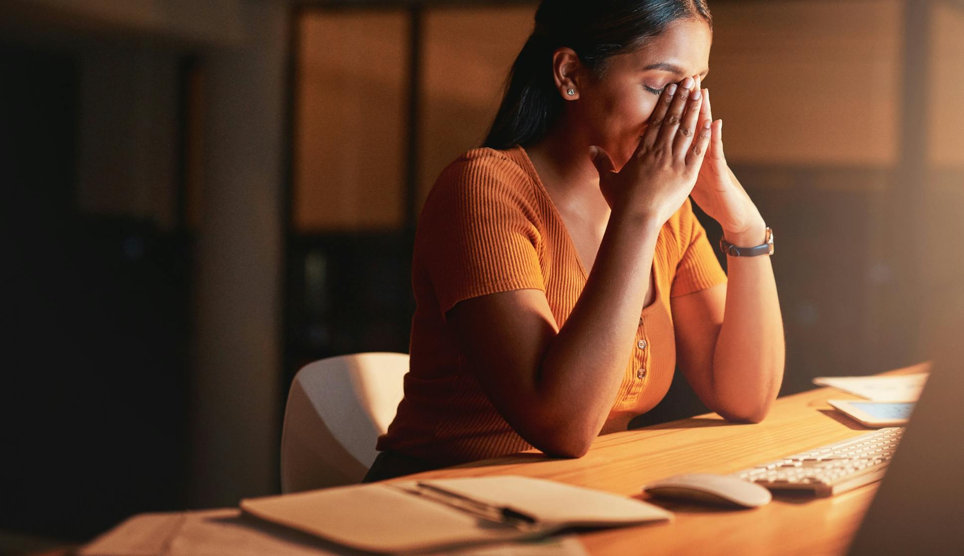 Young provider burnt out in front of her screen in the middle of the night