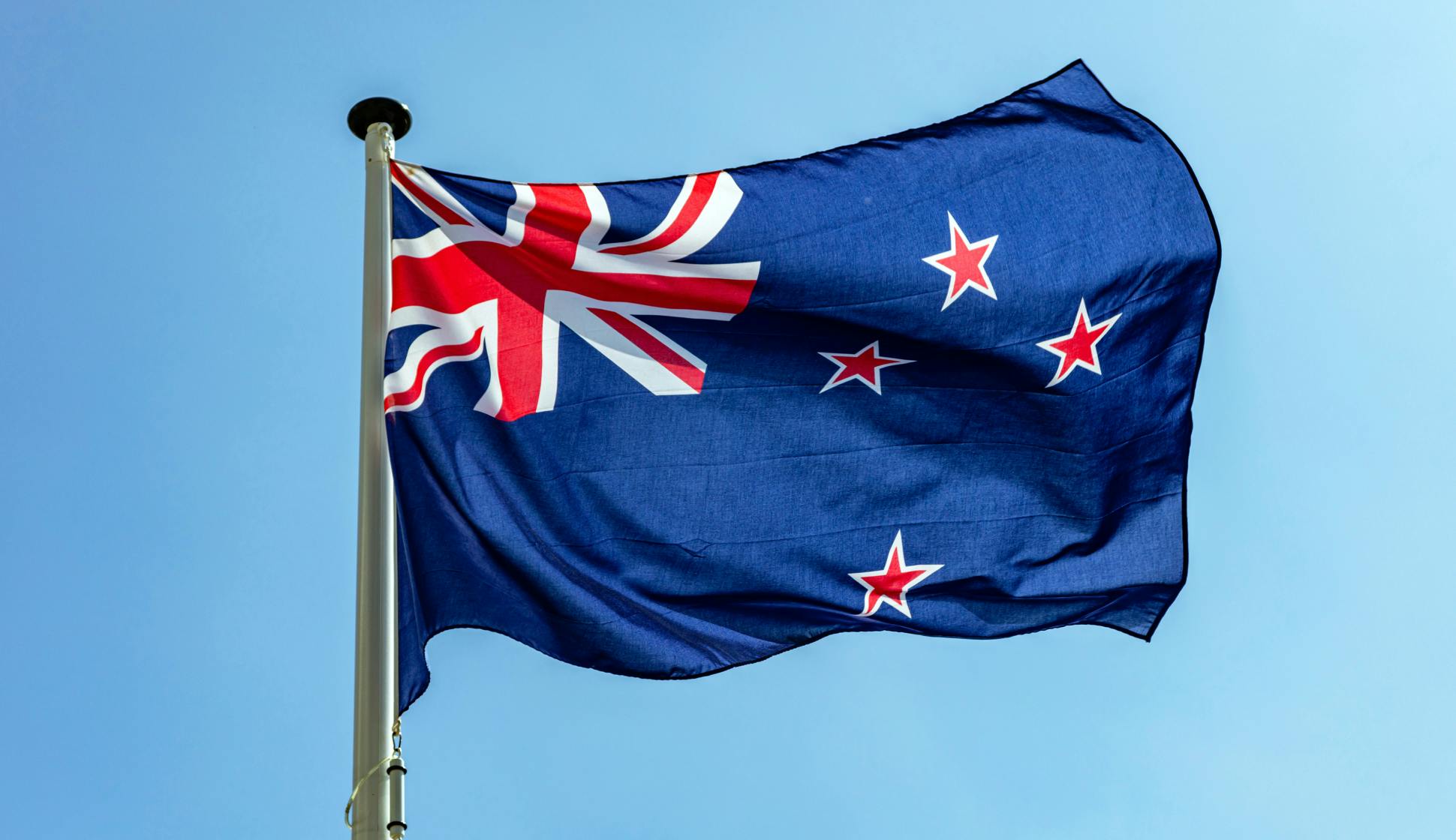 The flag of new zealand flying in the wind