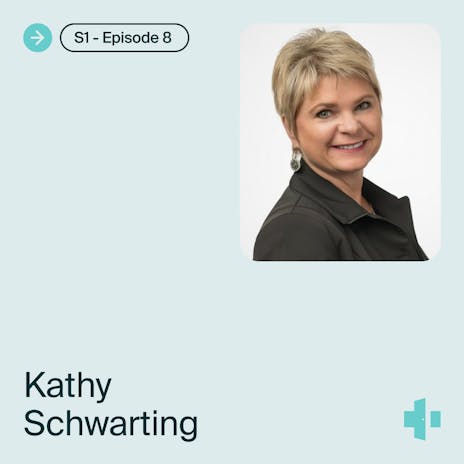 cover of the doxy.me telehealth heroes podcast season 1, episode 8 with guest kathy schwarting