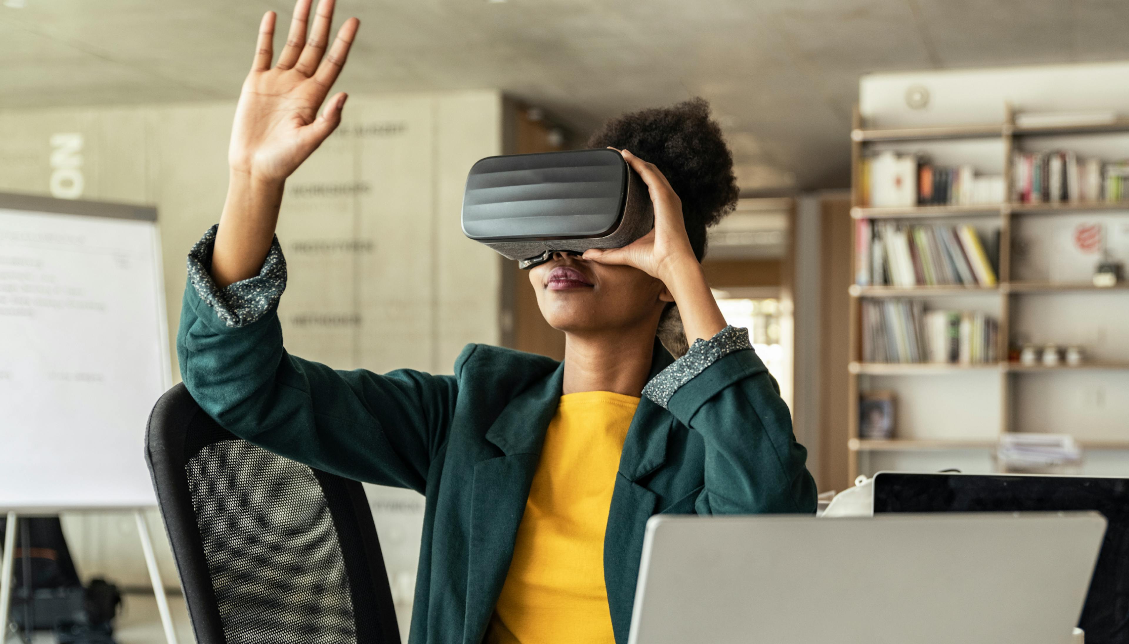 Woman experiencing a telemedicine session in virtual reality