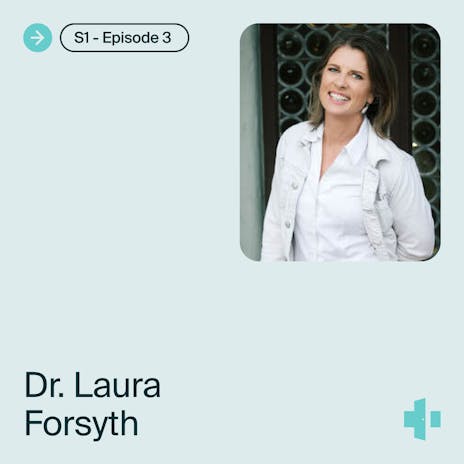cover of the doxy.me telehealth heroes podcast season 1, episode 3 with guest dr. laura forsyth