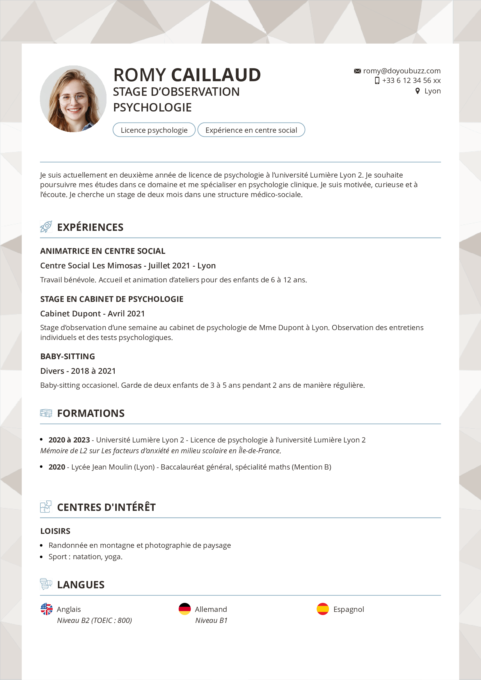 CV étudiant, CV stage