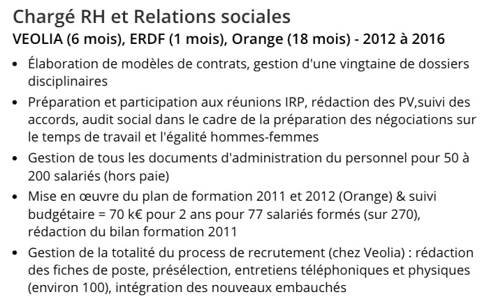 Exemple de fusion d'expériences sur un CV