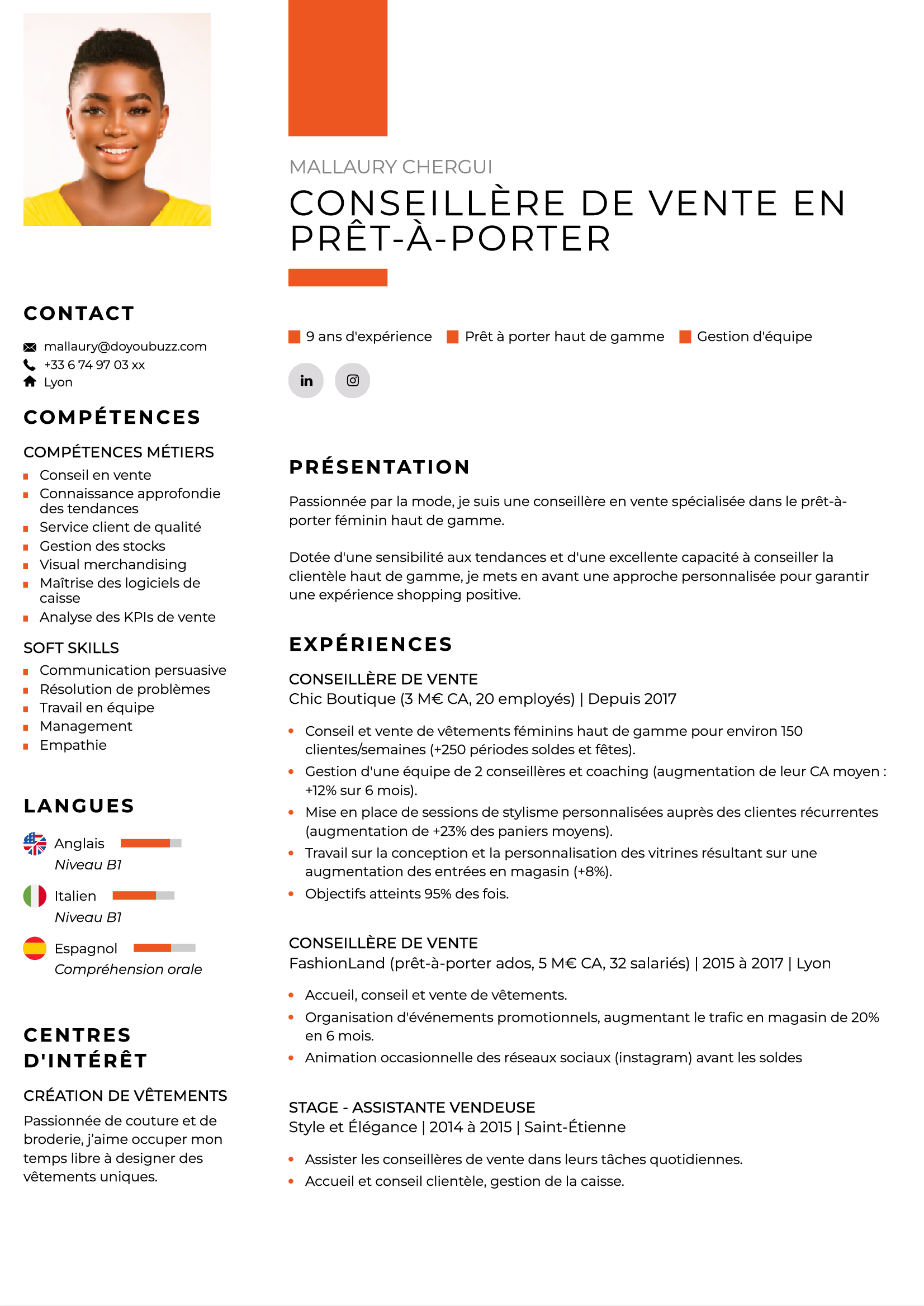 Modèle de CV vendeur, vendeuse