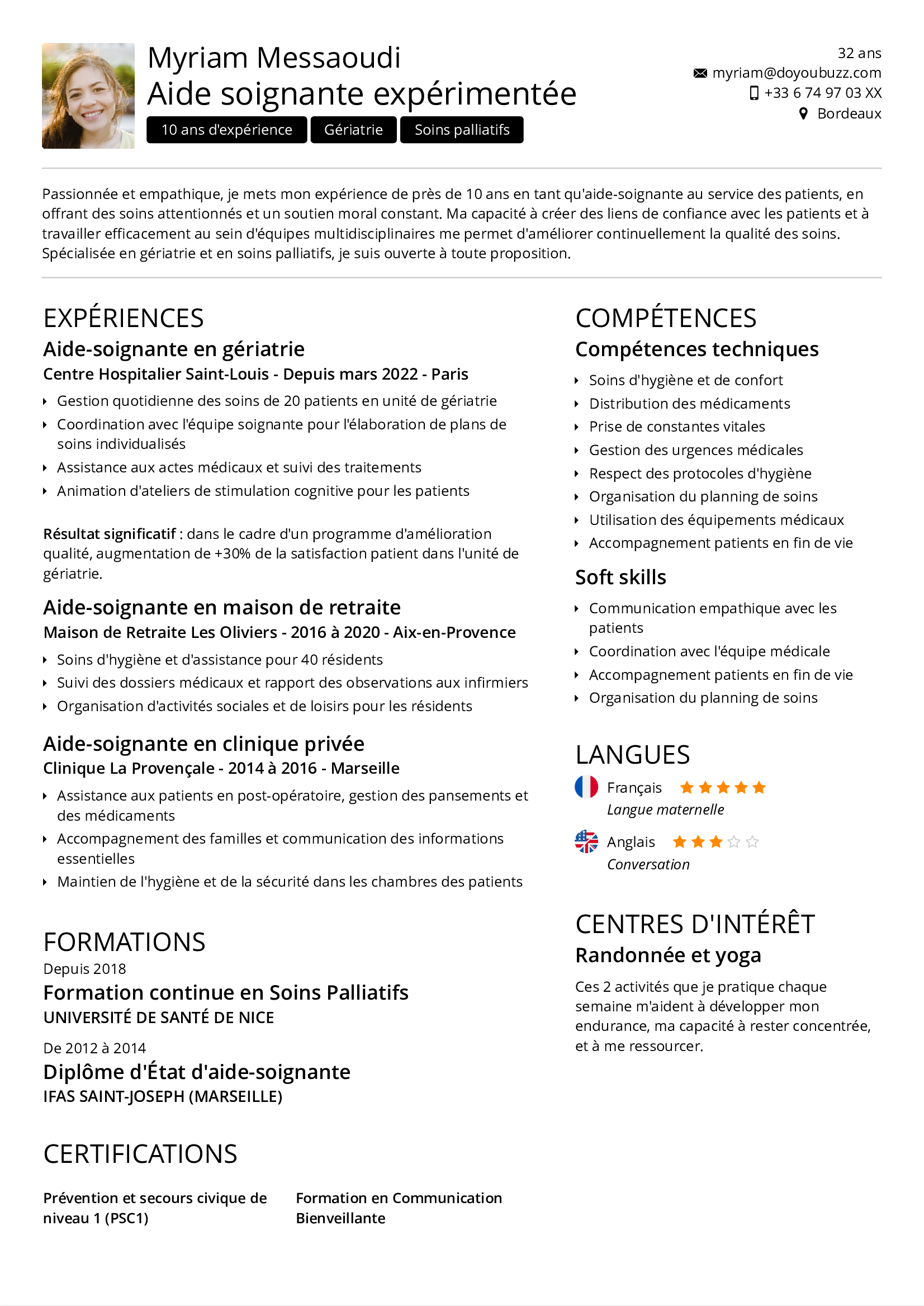 CV aide-soignante