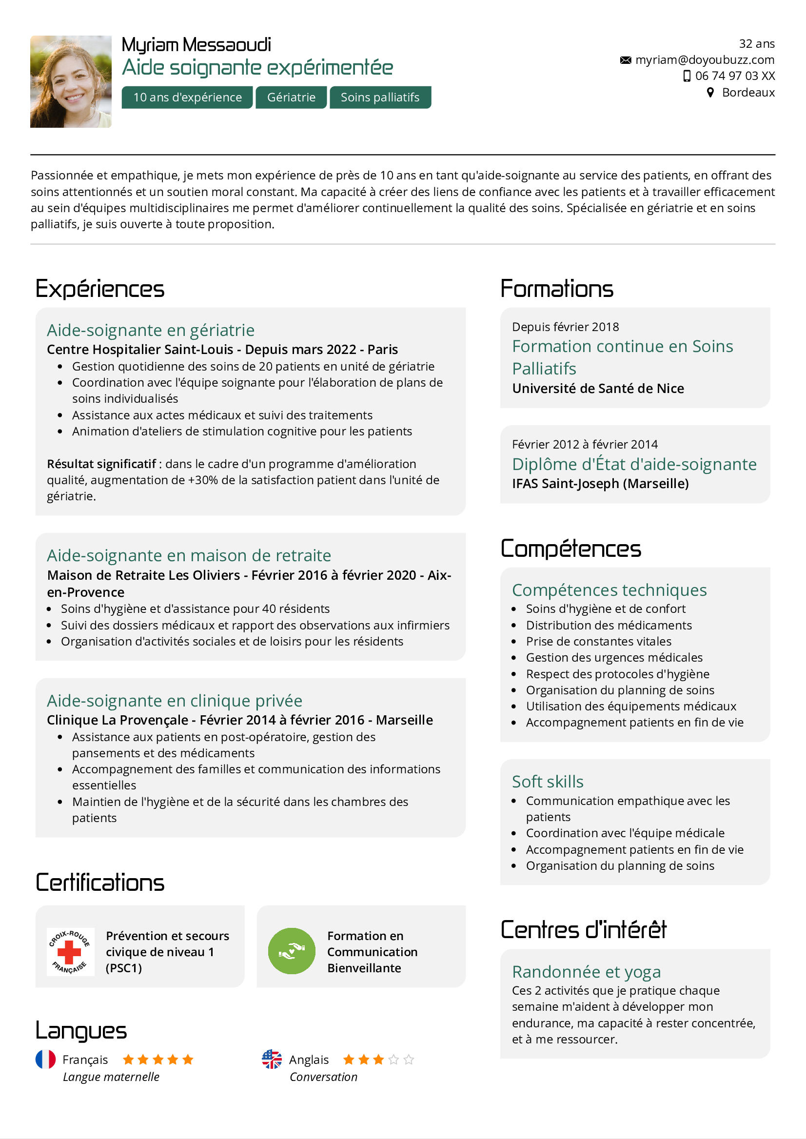 Exemple de CV aide-soignante