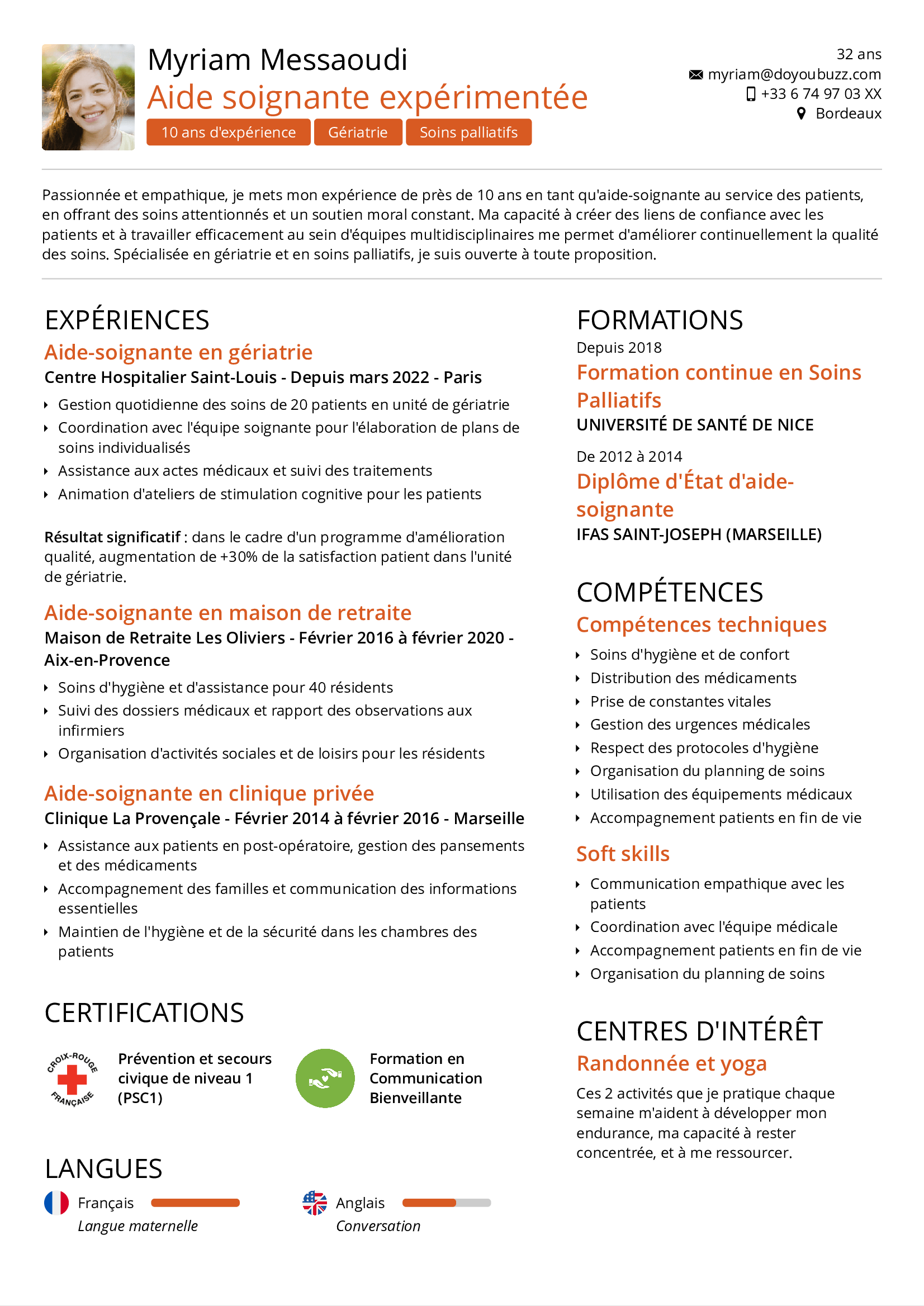 Modèle de CV aide-soignante