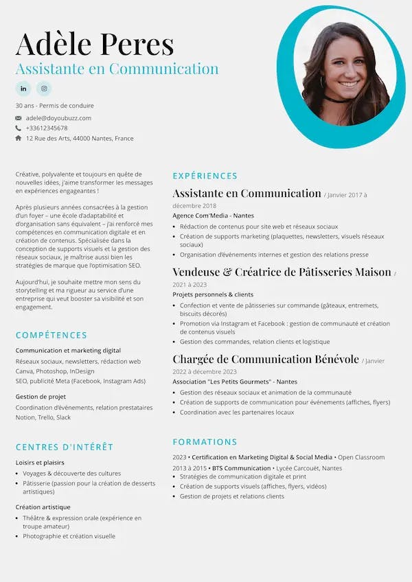 Cv simple avec photo modèle raindrop