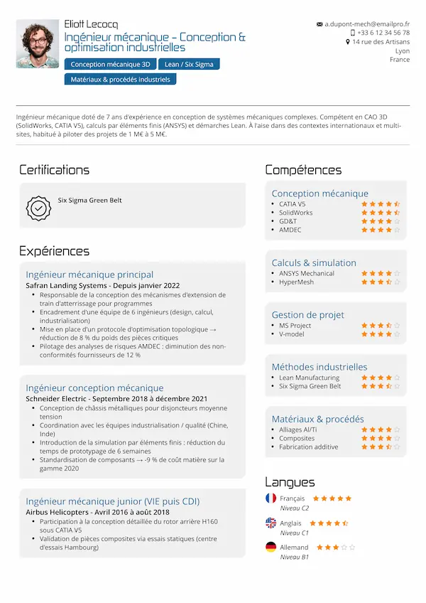 Cv ingénieur complet