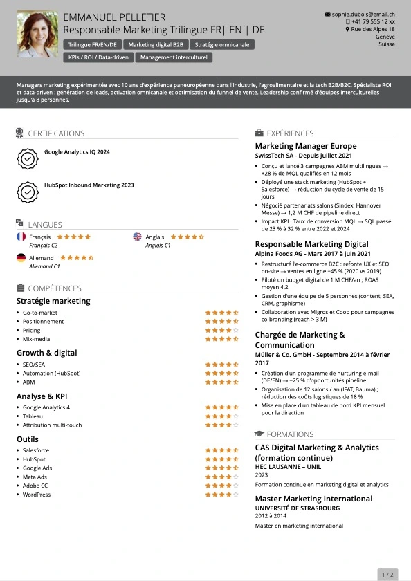 CV gratuit pour la suisse