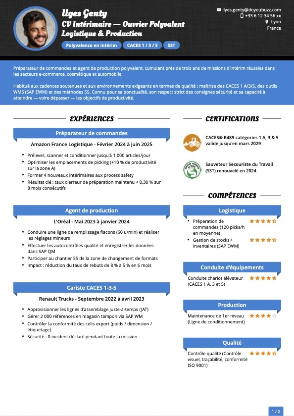 CV intérimaire